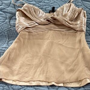 bebe Shimmering Beige Draped Blouse